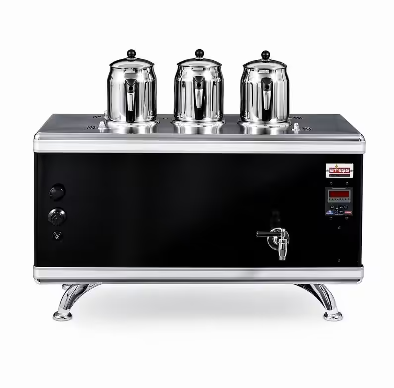 Ateşe Titanium Compact Akıllı Gazlı Elektrikli Statik 3 Demlikli Çay Kazanı, 34 Litre